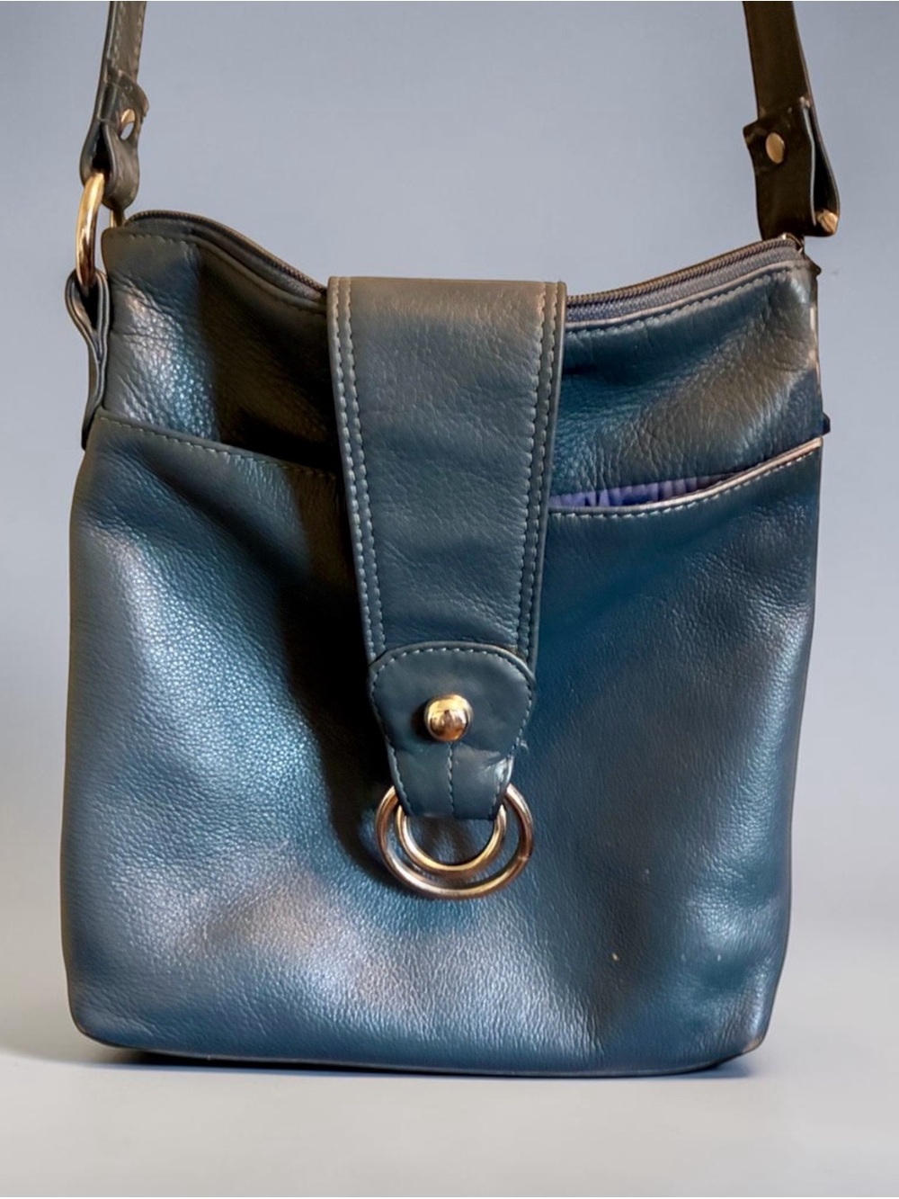 Classic Leather Crossbody Bag in Navy